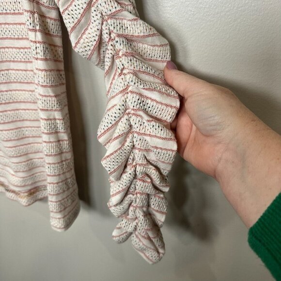 Loft Striped Cinched Sleeve Top Crewneck Shirt Retro Top Puff Sleeve Large - Picture 3 of 9